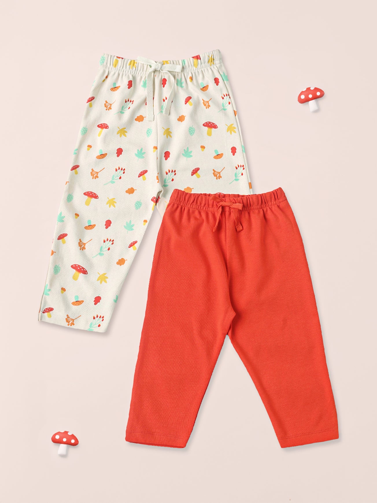 Nautinati Cotton Solid and Forest AOP Pack of 2 Pants Set for Baby Girls