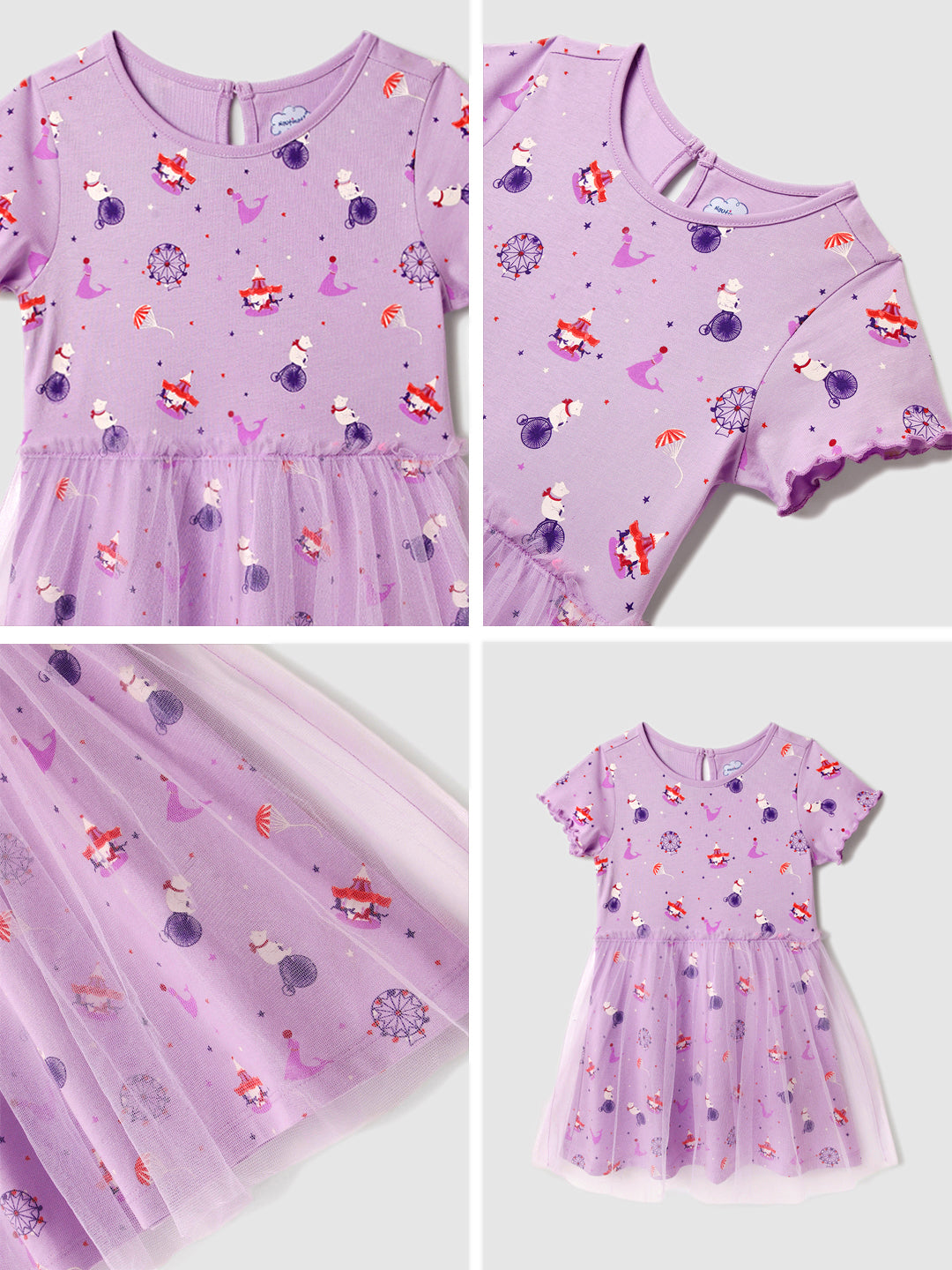 Nautinati Multicolour Placement Print Tulle Dress for Girls