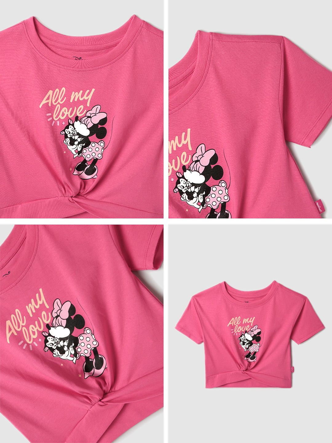 Nautinati Cotton Pink Mickey Mouse T-shirt for Girls