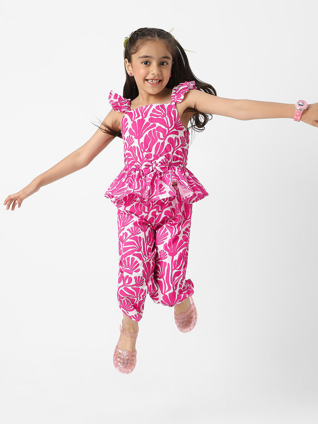 Nautinati Girls' Combo Set of Stylised Sleeves Top and Bottoms