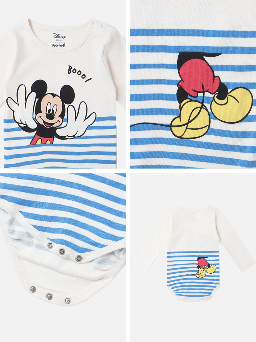 Nautinati Infants Soft Cotton Striped and Mickey Printed Bodysuit