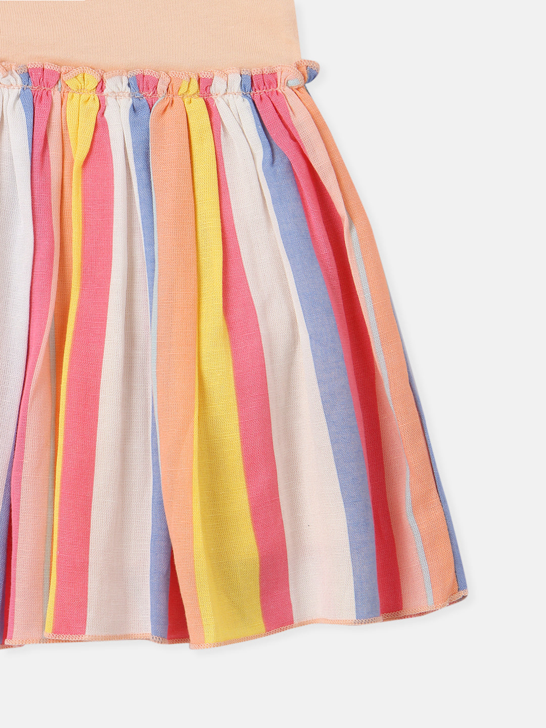 Nautinati Girls Cotton Striped Mesh Dress with Knitted Upper Bodice