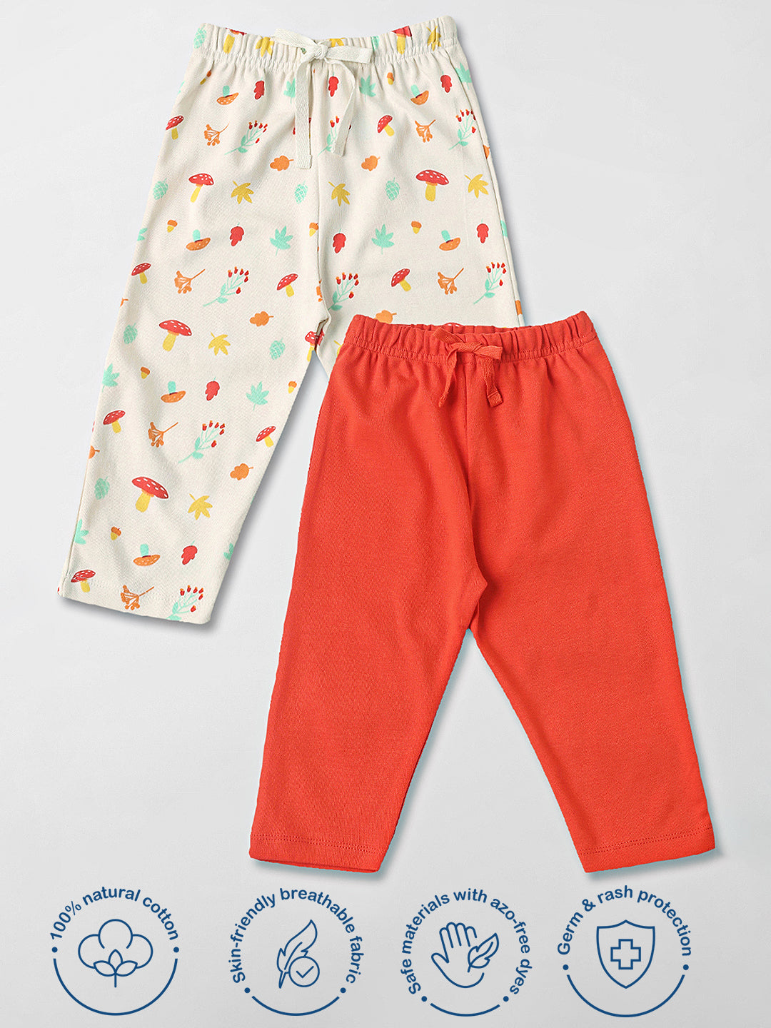 Nautinati Cotton Solid and Forest AOP Pack of 2 Pants Set for Baby Girls