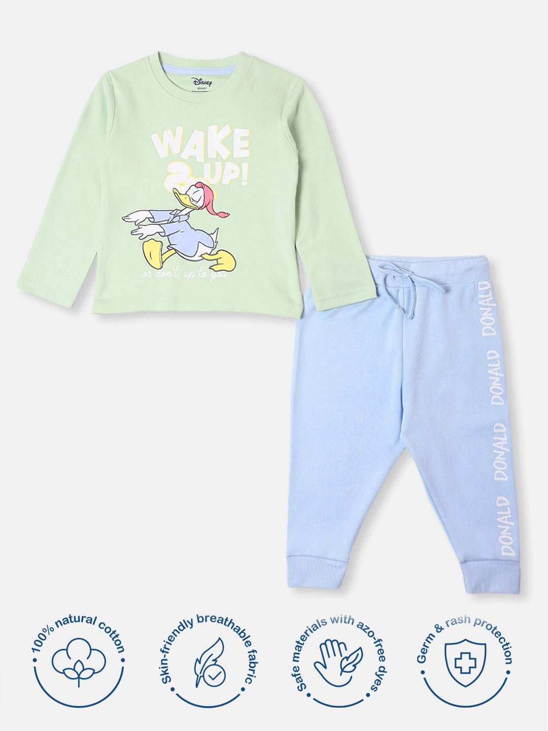 Nautinati Disney Donald Duck Baby Boys Casual T-shirt Track Pants (Green & Blue)