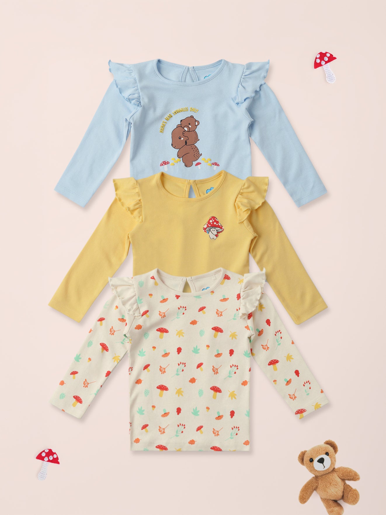 Nautinati Cotton AOP Printed T-shirt Pack of 3 for Infants