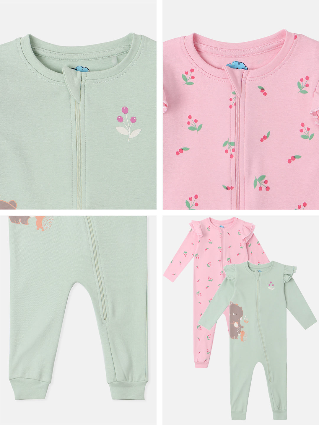 Nautinati Infant's Premium Cotton Graphic Printed Pack of 2 Sleepsuits