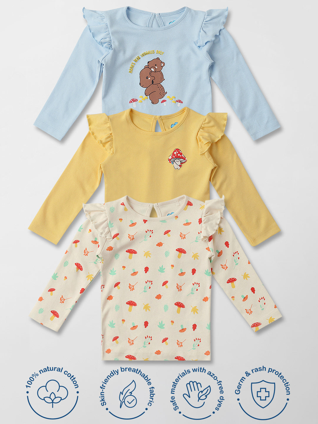 Nautinati Cotton AOP Printed T-shirt Pack of 3 for Infants