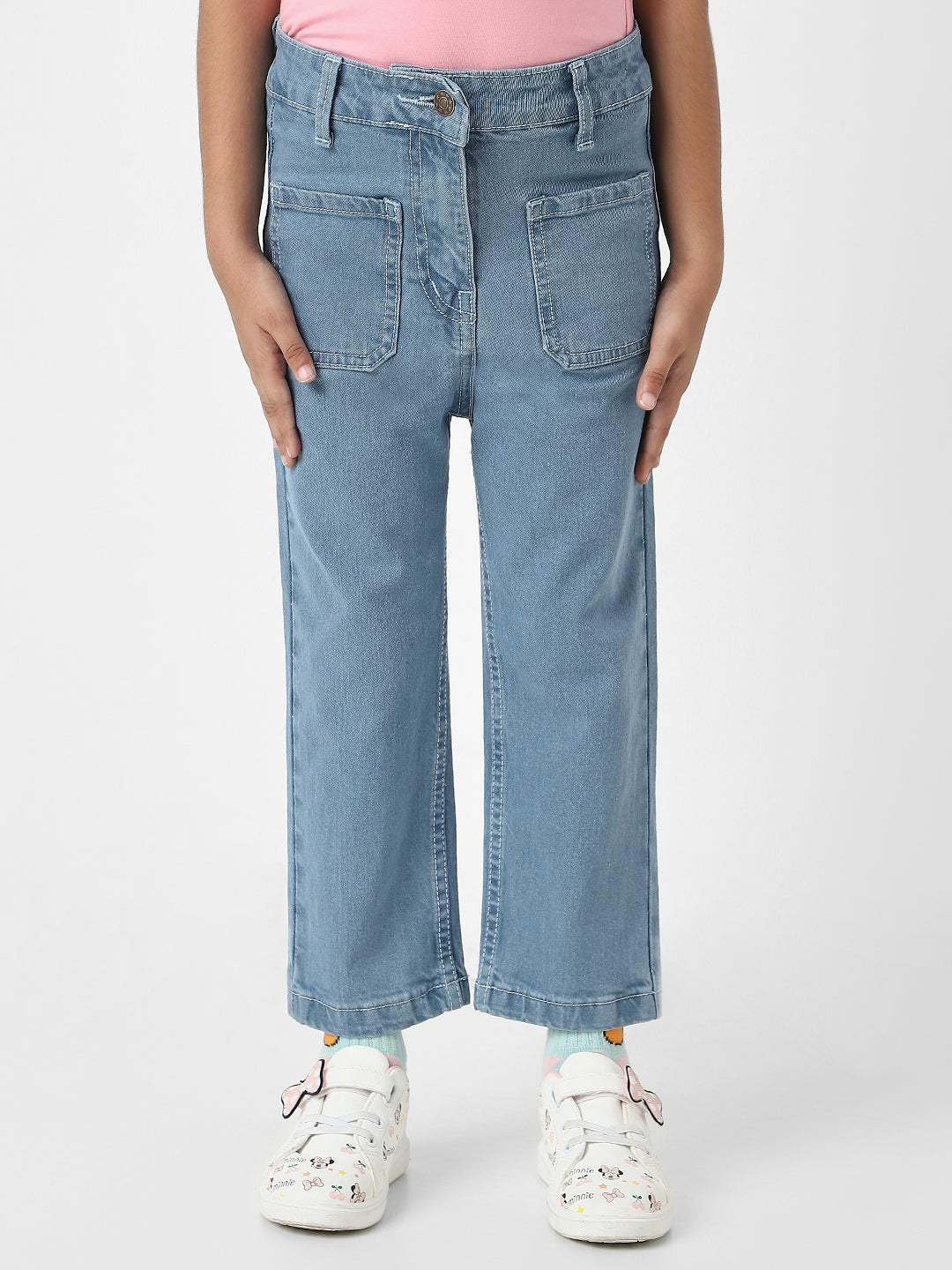 Nautinati Girls' Solid Classic Fit Cotton Denim Jeans