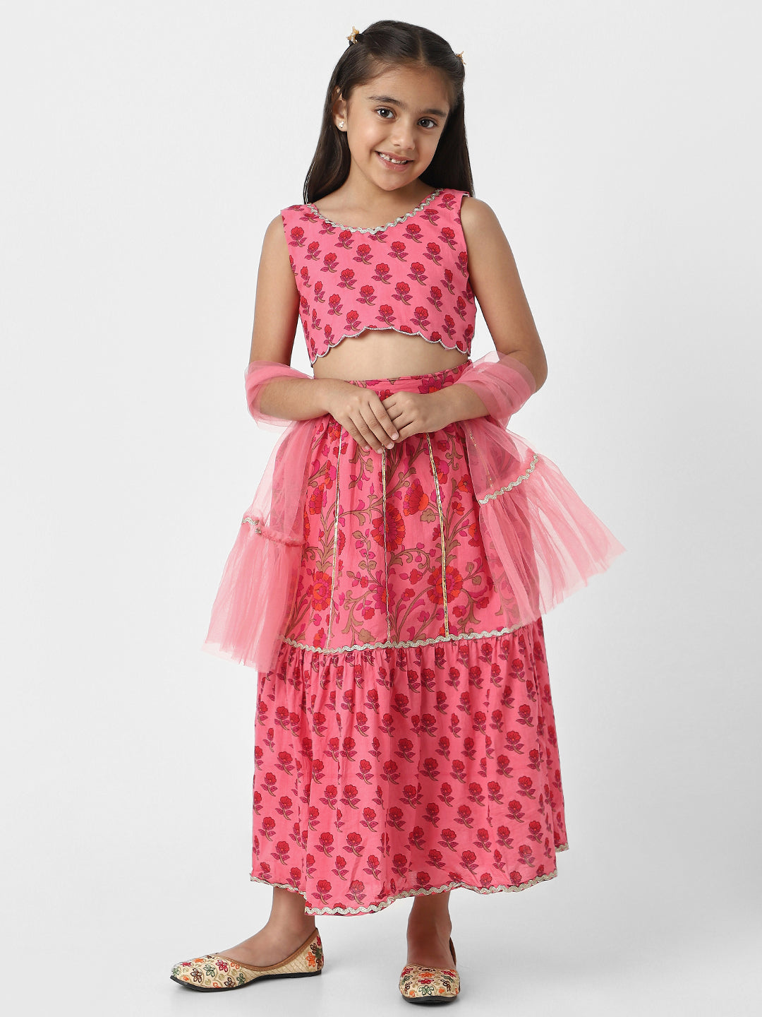 Nautinati Girls’ Choli and Ghagra Set with Dupatta | Cotton Lehenga Set for Girls | Party Wear Set for Girls