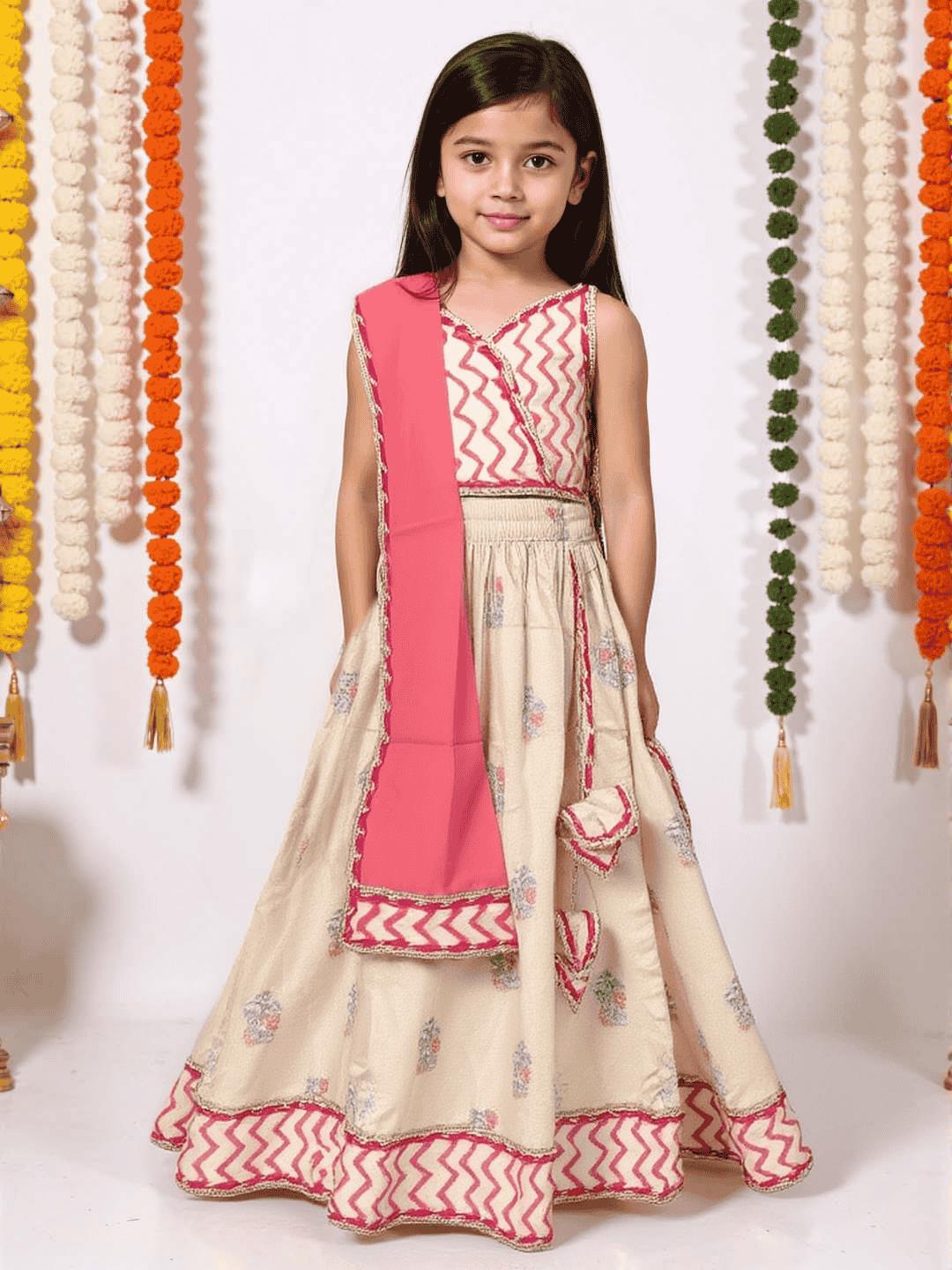 Nautinati Pink & Cream Festive Ethnic Set for Girls – Cotton Comfort & Style