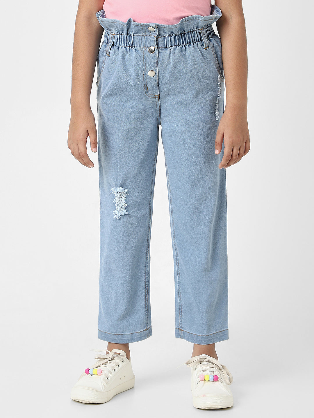 Nautinati Girls' Cotton Denim Distressed Jeans