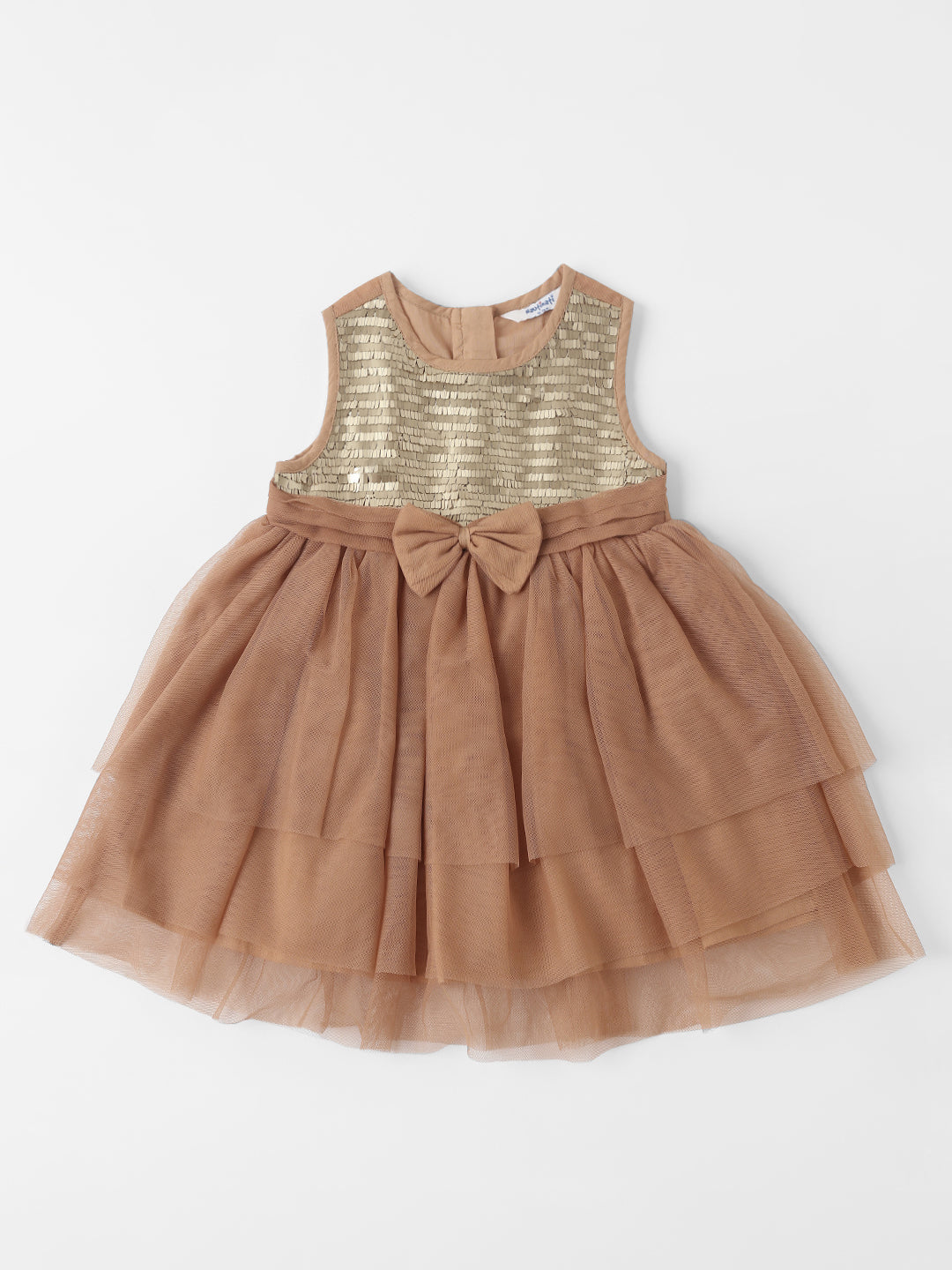 Nautinati Girls Mesh Sequins Party Wear Dress with Bow at Waistline