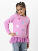 Nautinati Girls Heart Printed Round Neck Full Sleeves Sweatshirt With Frills