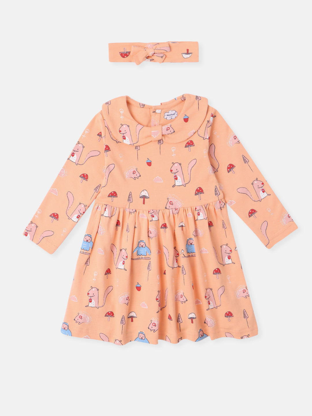 Nautinati Infants Cotton All Over Graphic Print Dress with Matching Headband