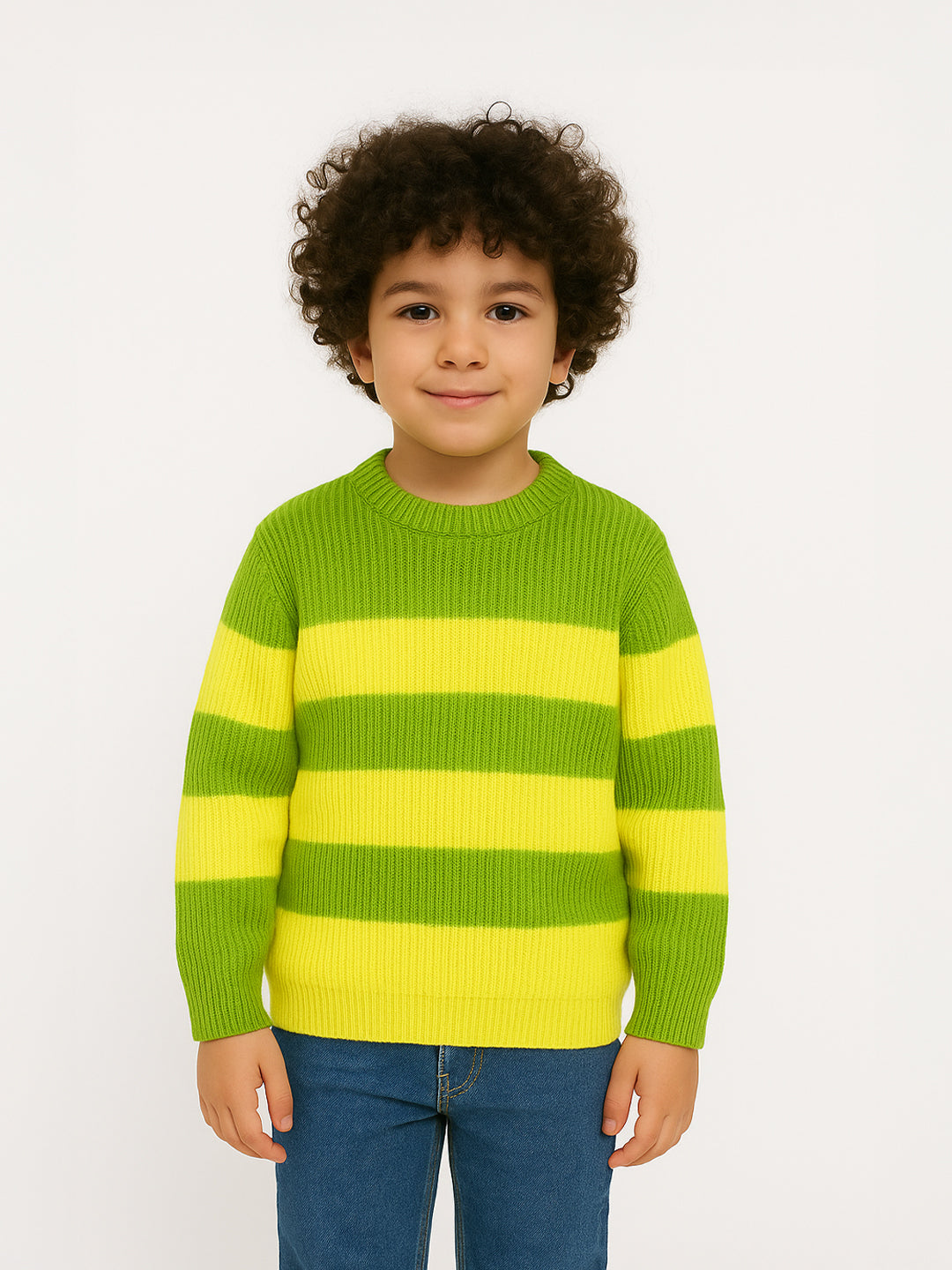 Nautinati Green and Yellow Striped Boys' Sweater for Boys
