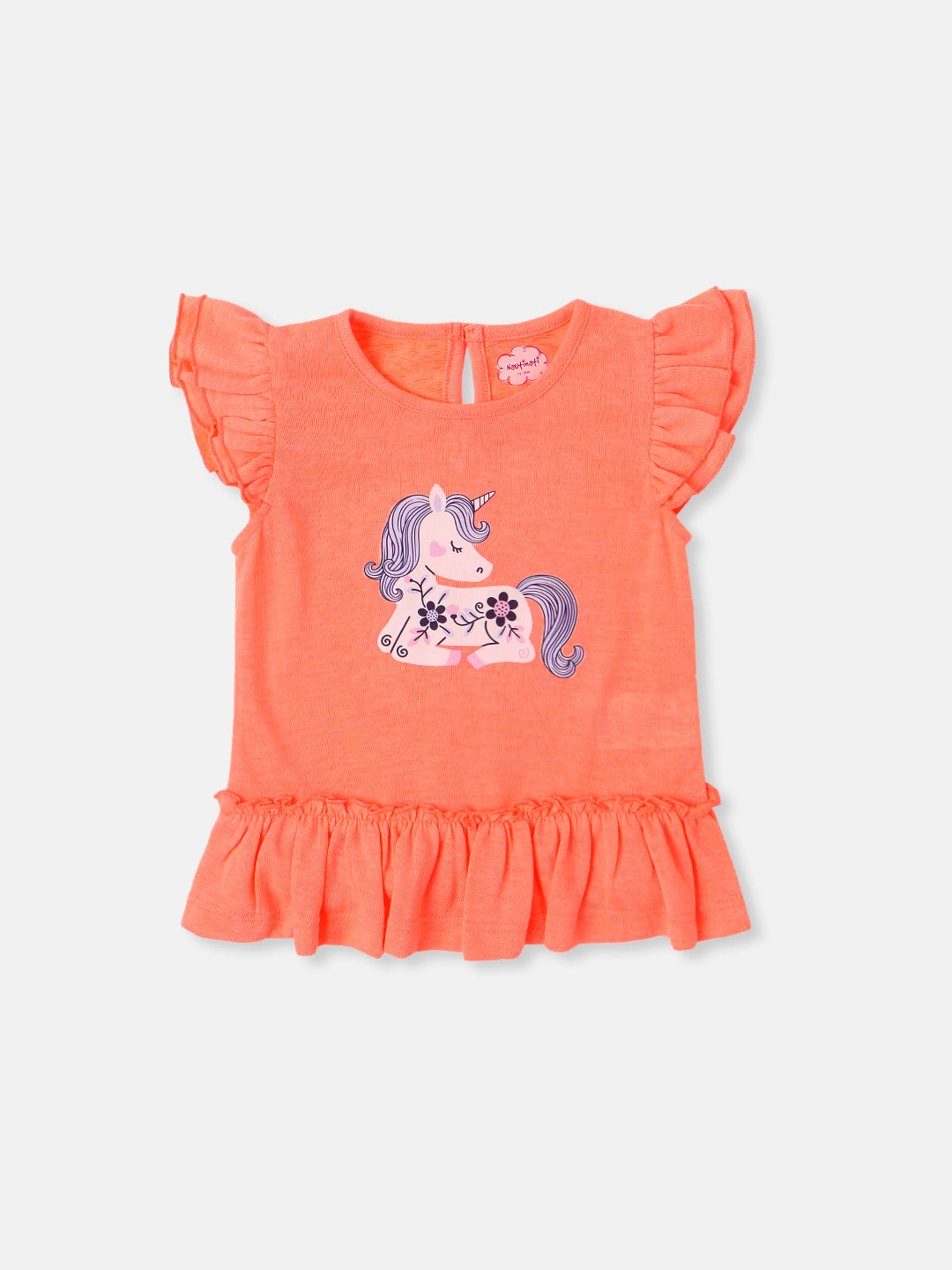 Nautinati Girls' Cotton Unicorn Print Top