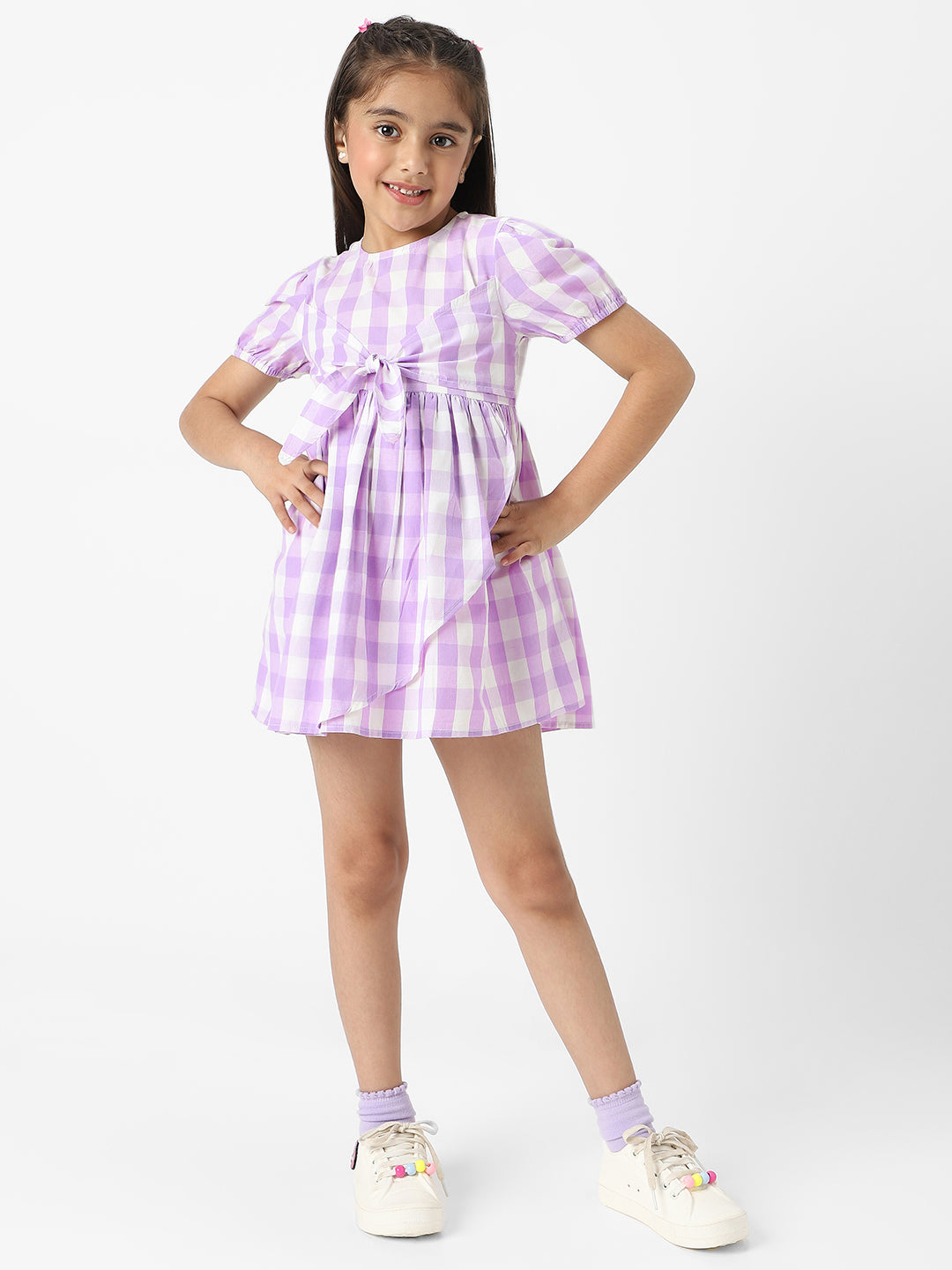Nautinati Girls Cotton Puff Sleeve Gingham Dress