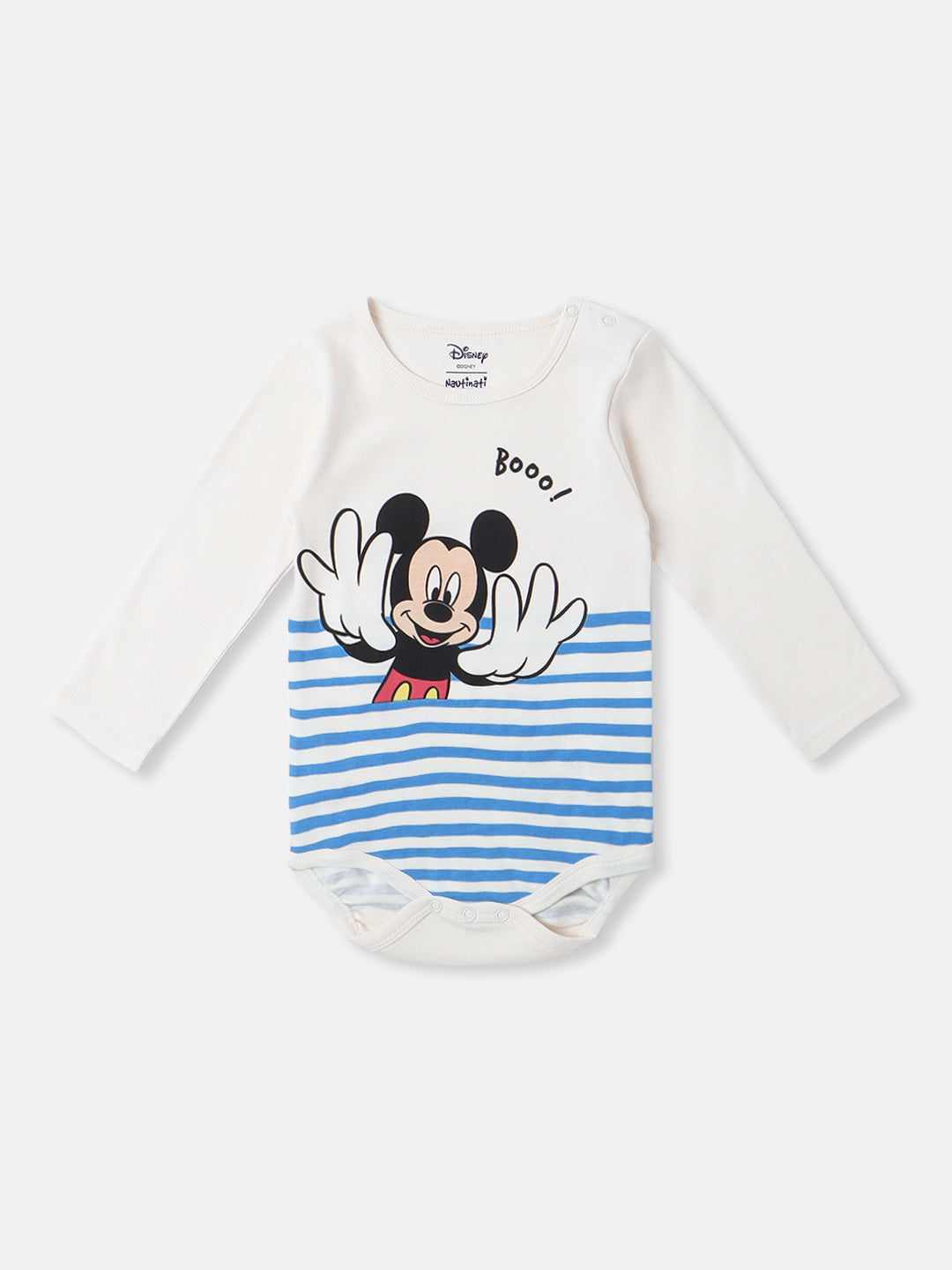 Nautinati Infants Soft Cotton Striped and Mickey Printed Bodysuit