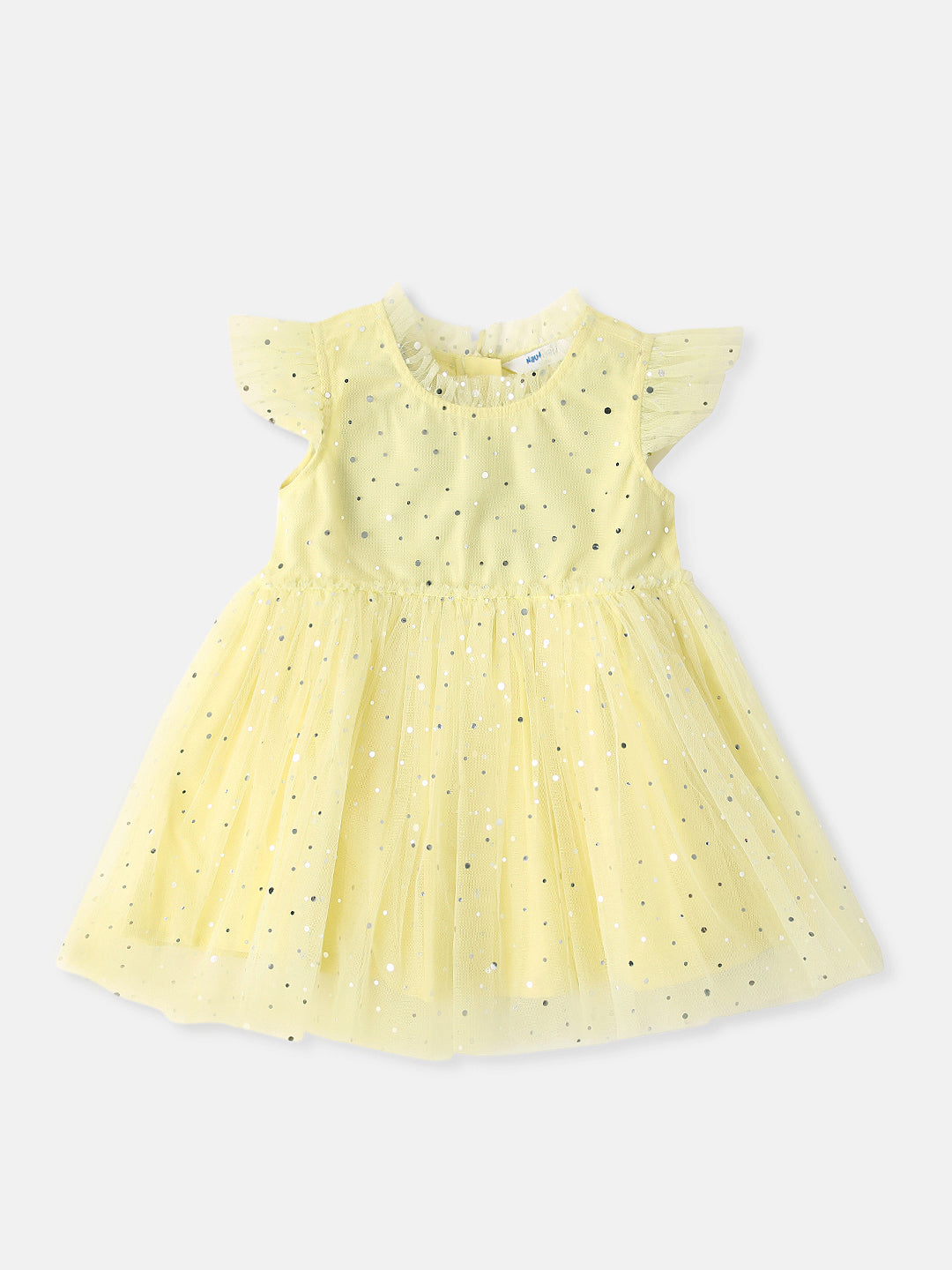 Nautinati Girls Shimmery Party Frock With Ruffle Sleeves