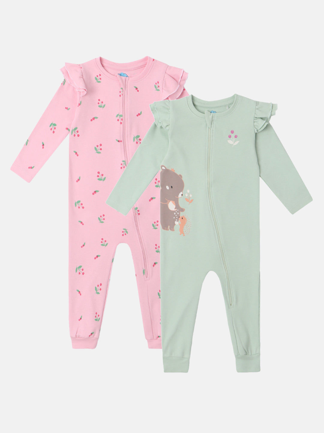 Nautinati Infant's Premium Cotton Graphic Printed Pack of 2 Sleepsuits