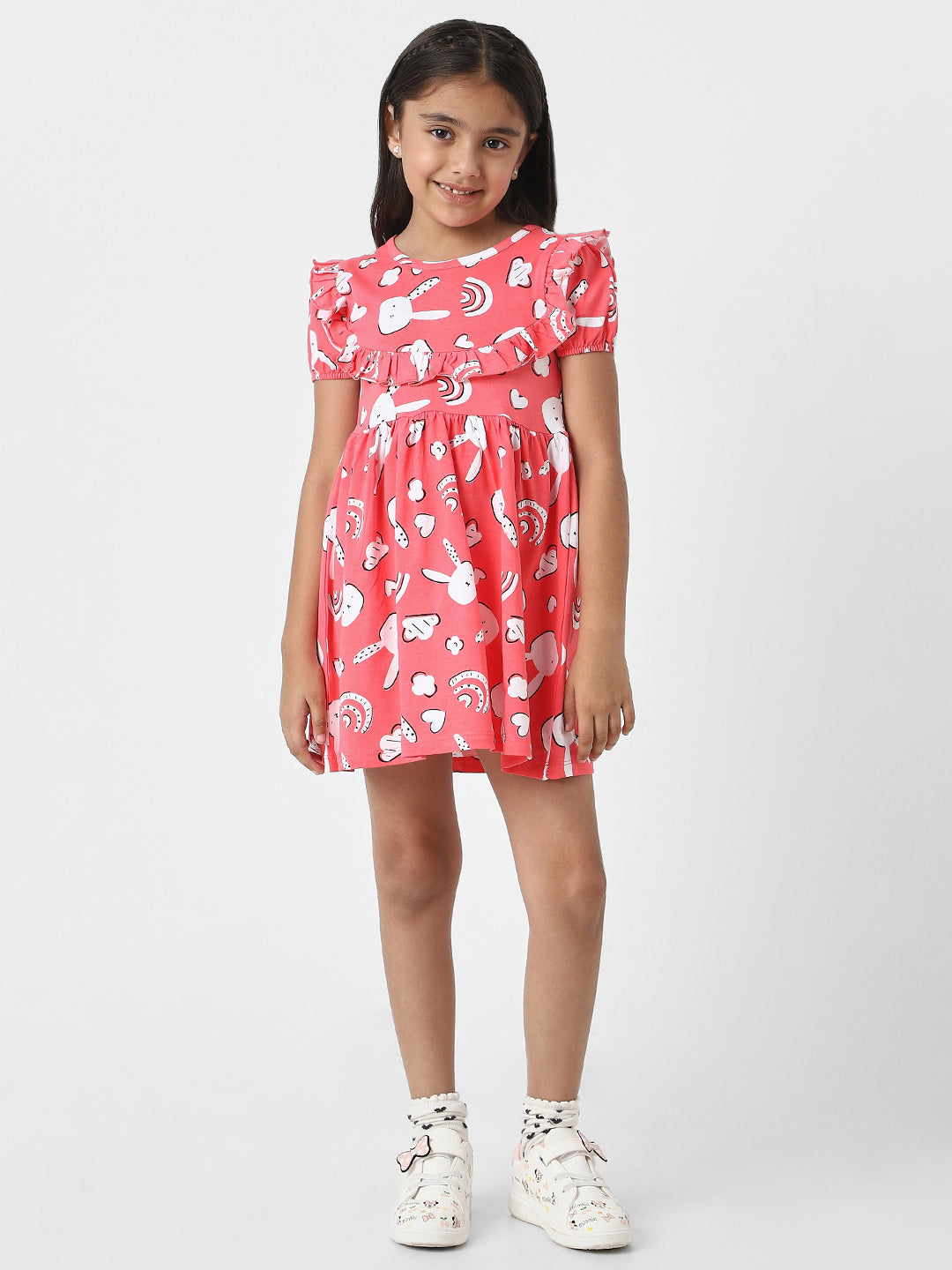 Nautinati Girls’ Red Jersey Cotton Bunny Print Dress
