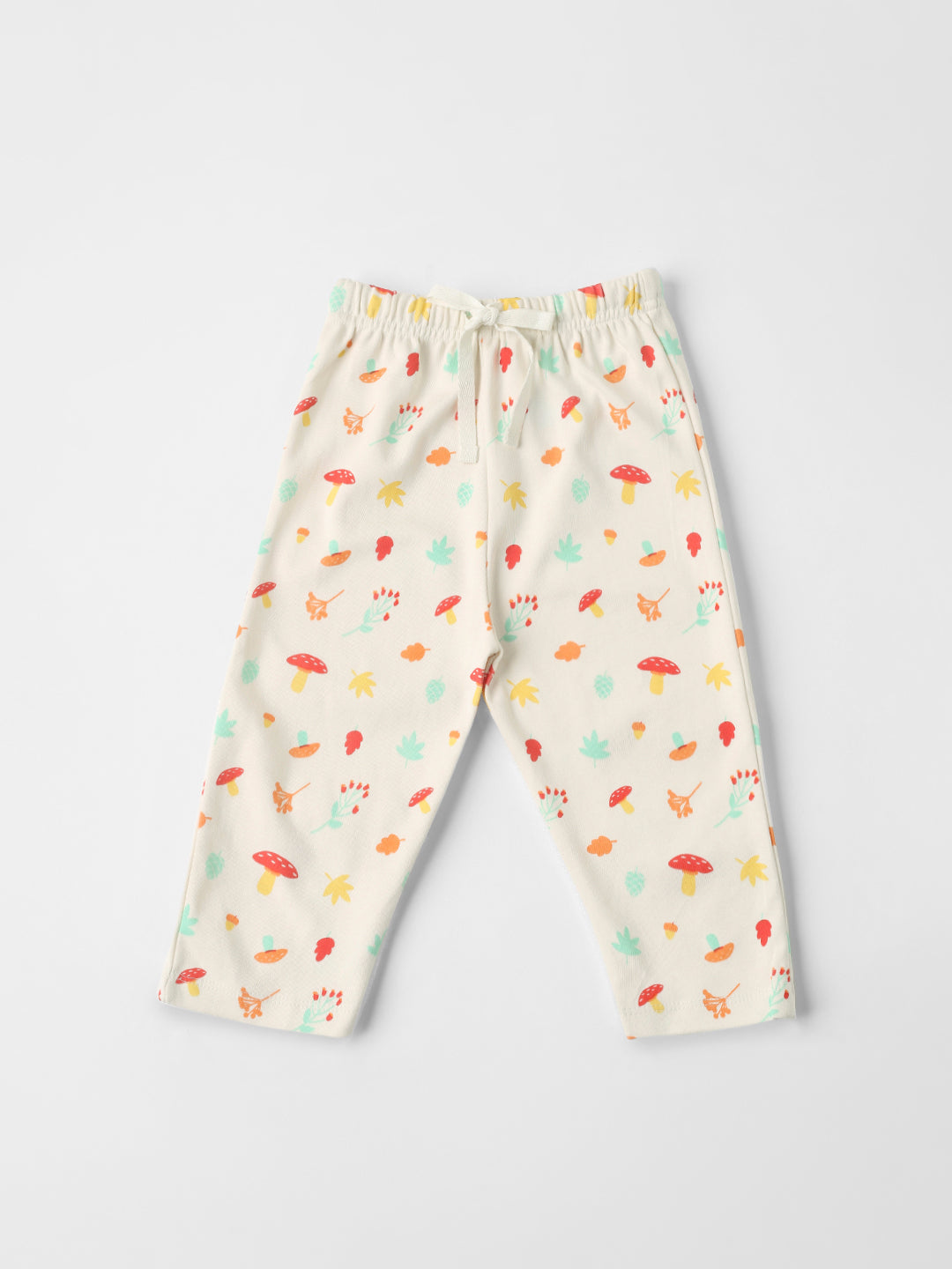 Nautinati Cotton Solid and Forest AOP Pack of 2 Pants Set for Baby Girls