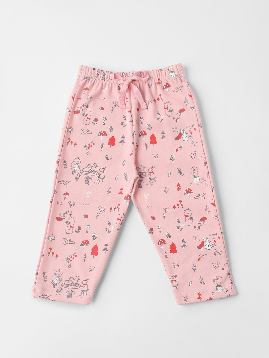 Nautinati Cotton Solid and Forest AOP Pack of 2 Pants Set for Baby Girls