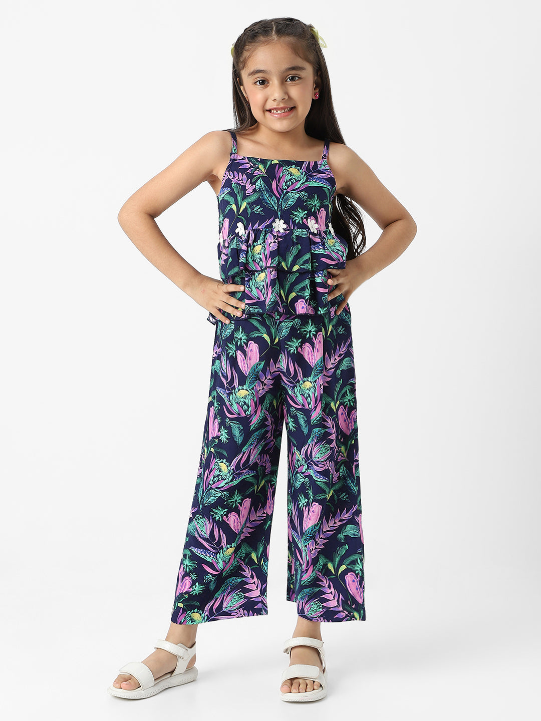 Nautinati Girls' Combo Set of Tiered Top and Bottoms