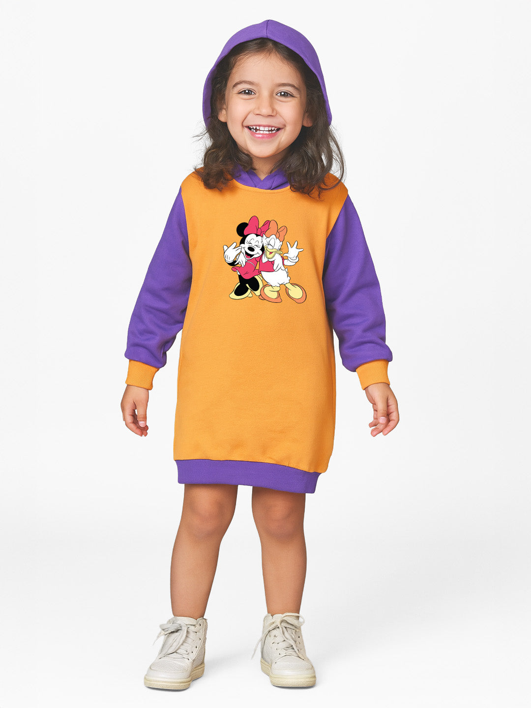 Nautinati Peach and Purple Minnie Mouse and Daisy Print Sweatshirt Dress for Girls