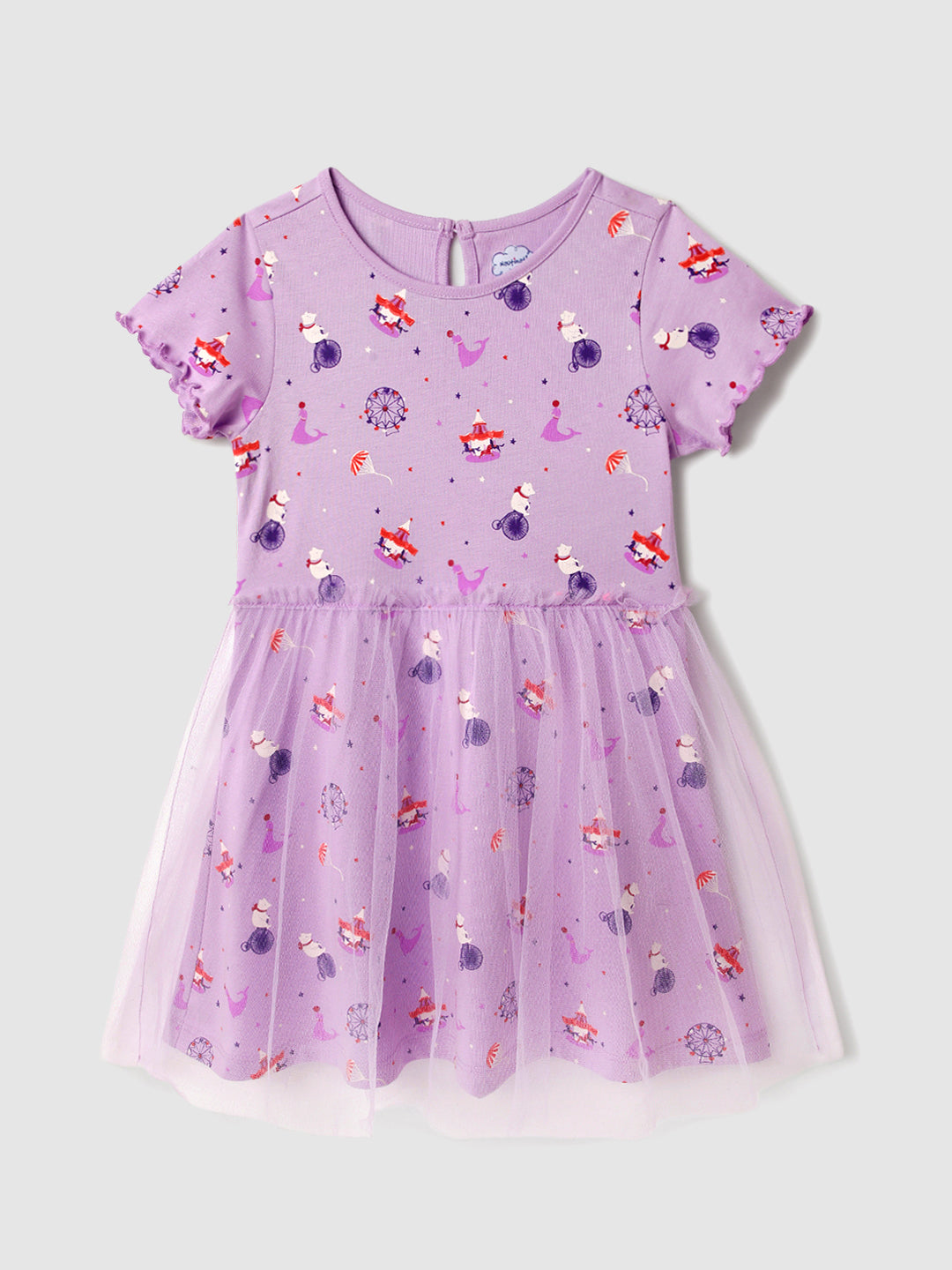 Nautinati Multicolour Placement Print Tulle Dress for Girls