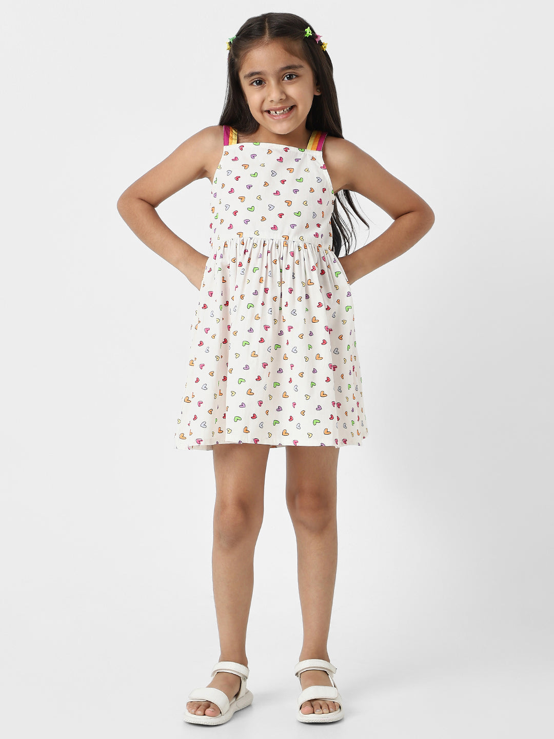 Nautinati Girls’ White Poplin Cotton Sleeveless Dress