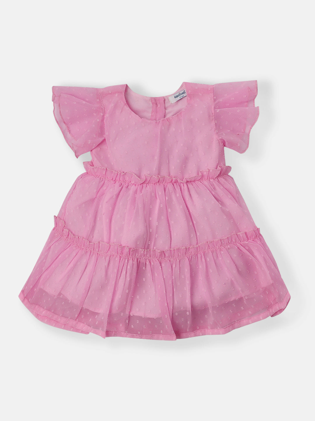 Nautinati Girls Swiss Dot Frock With Flutter Sleeves