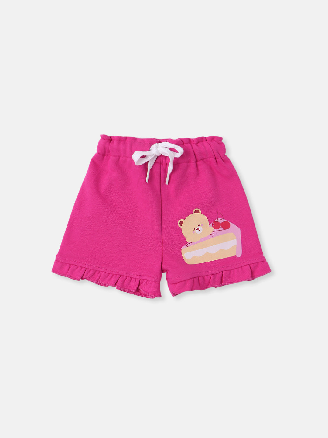 Nautinati Girls Terry Cotton Cake and Bear Printed Shorts