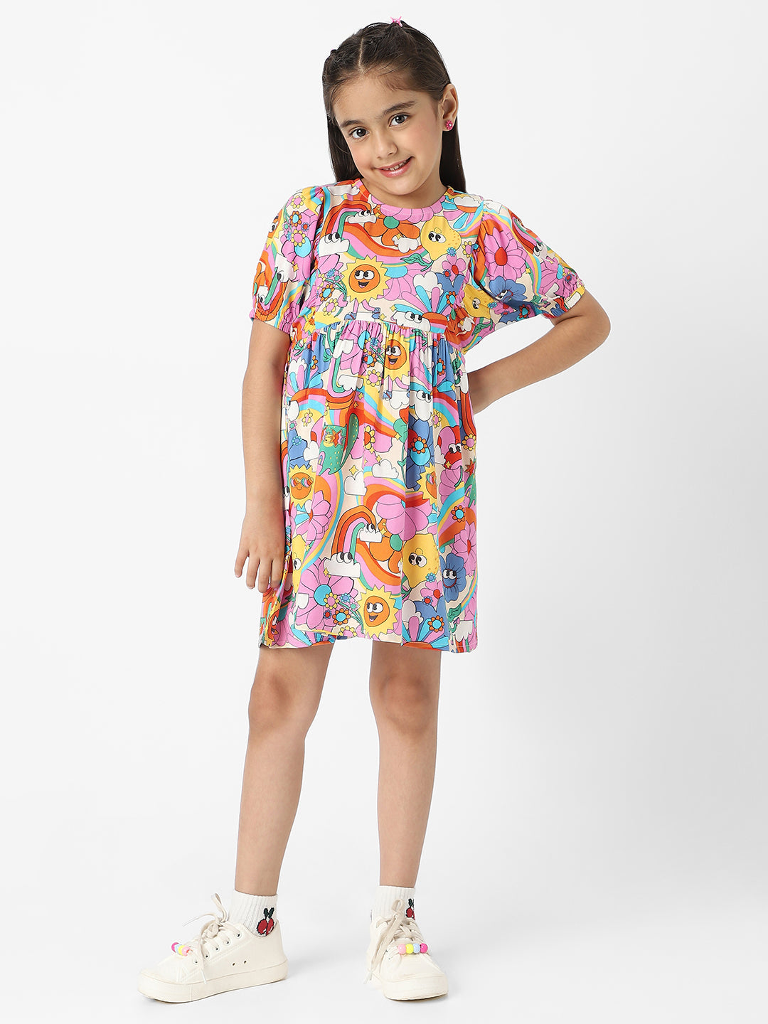 Nautinati Girls' Colourful AOP Dress