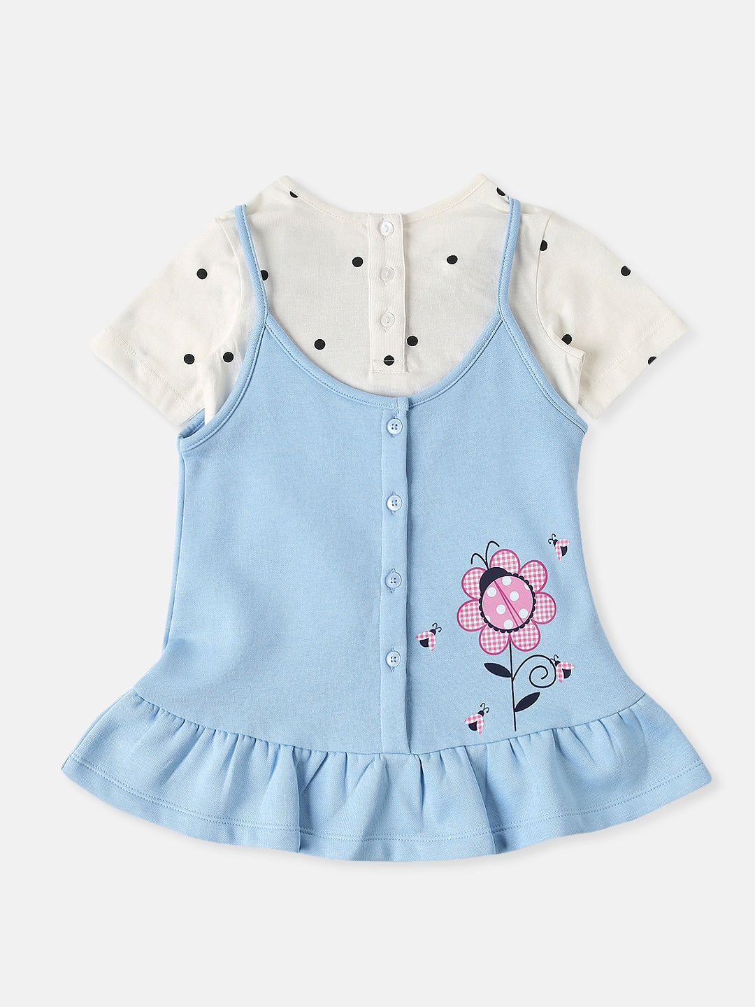 Nautinati Girls Slip Dress with Polka Print T-shirt