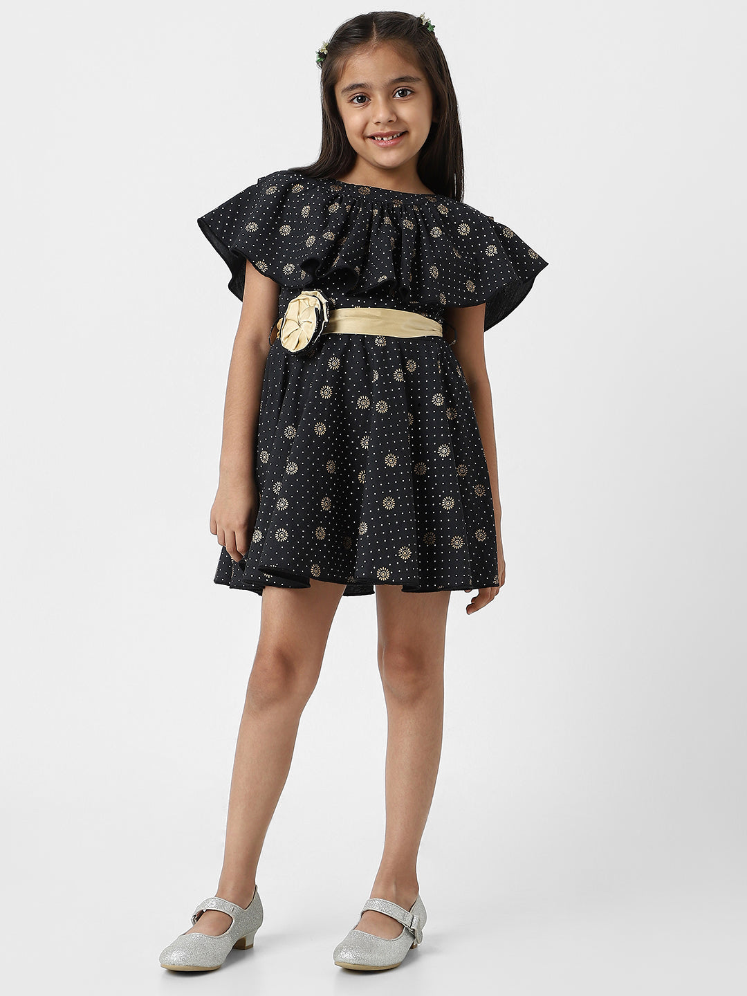 Nautinati Girls’ Printed Cotton Frock with Belt