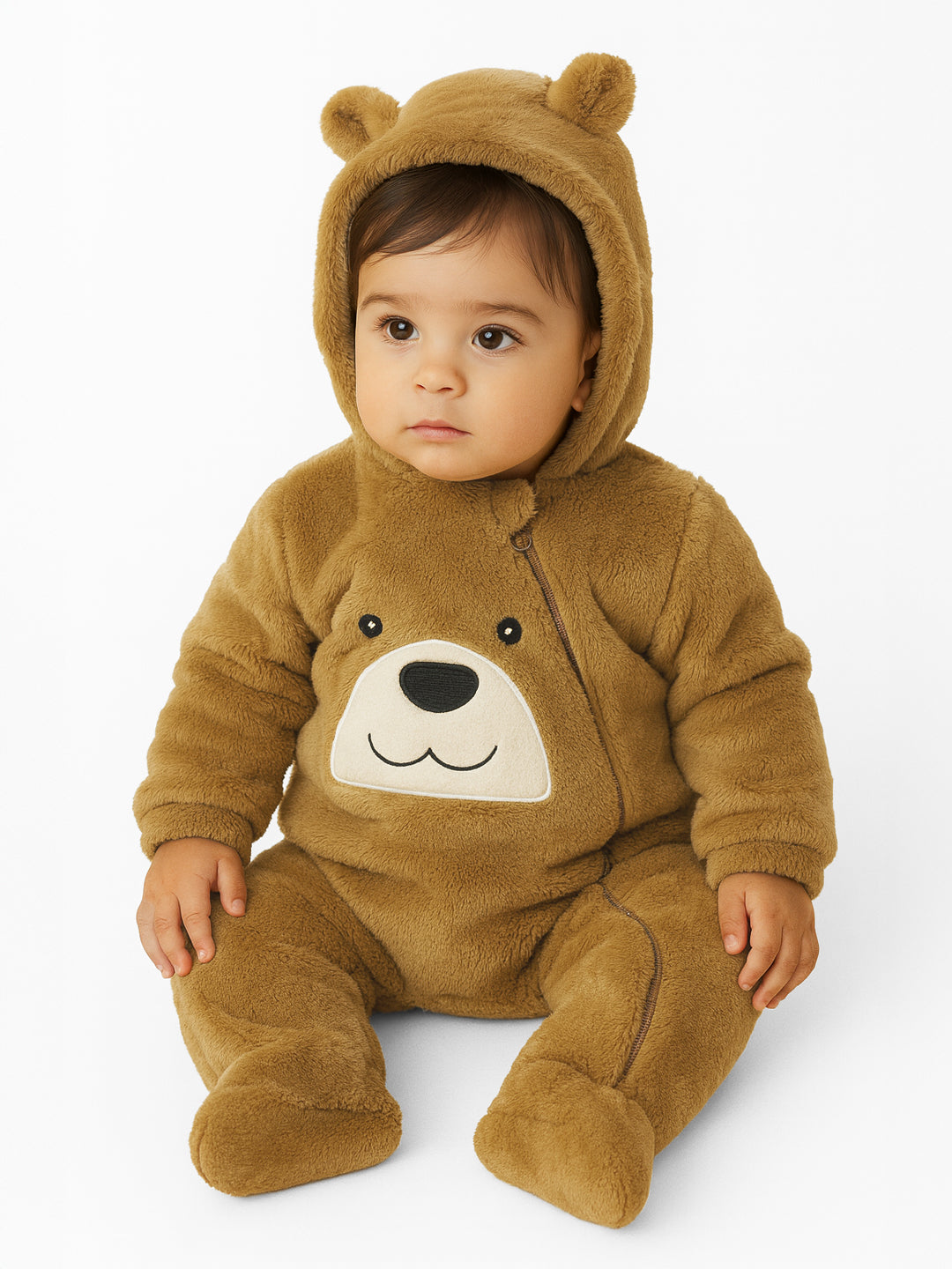 Nautinati Brown Bear Applique Hooded Fur Sleepsuit for Infant Boys