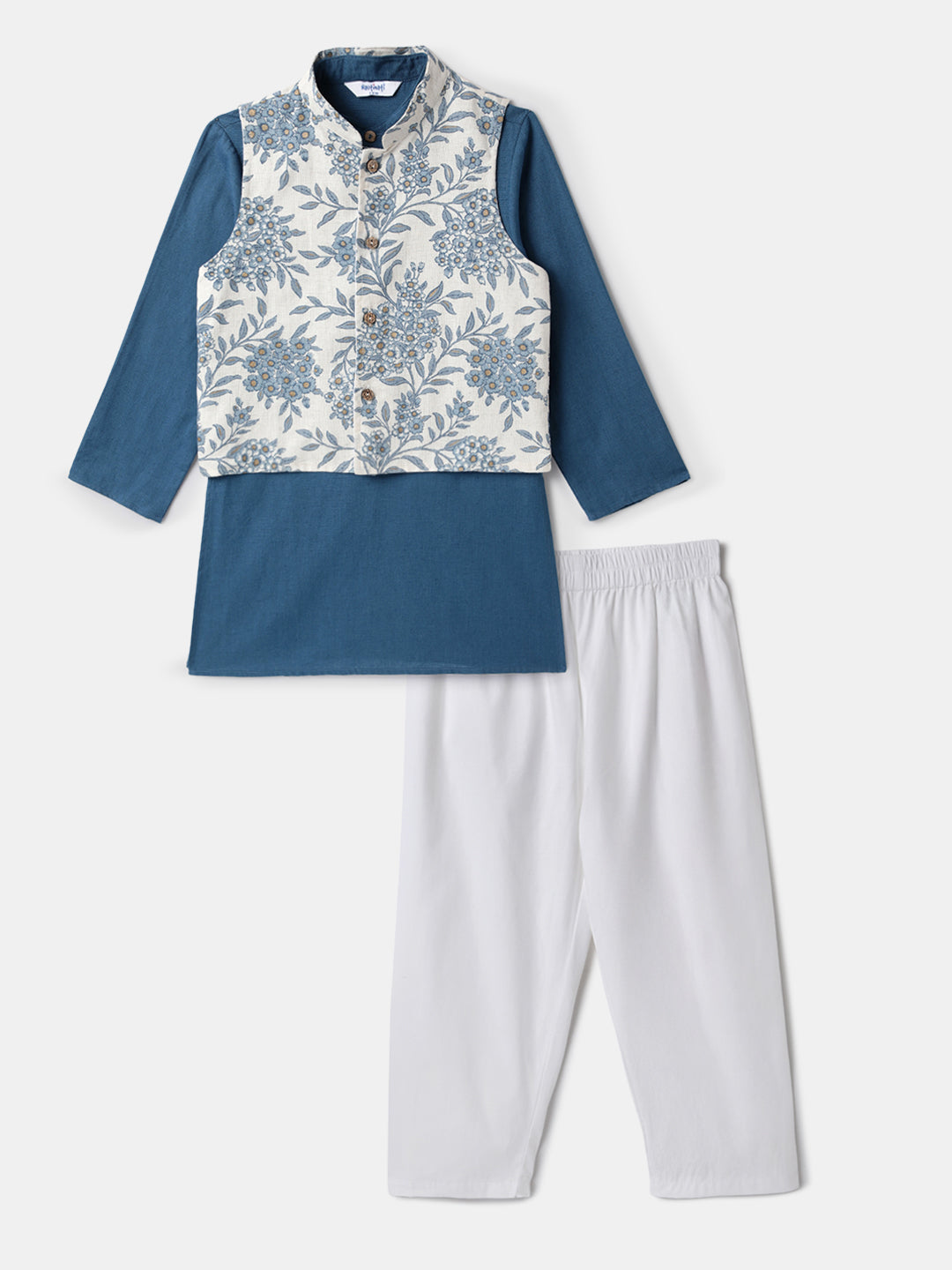 Nautinati Boys' Cotton Festive Kurta Pyjama With Jacket Set | Block Print Jacket | Age 2 - 10 Years