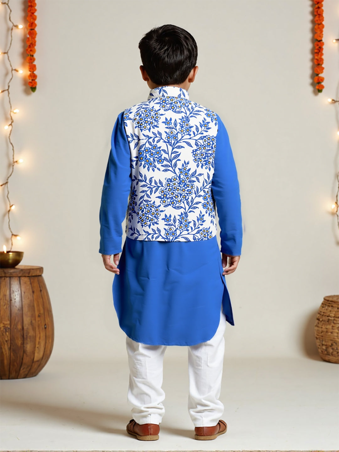 Nautinati Boys' Cotton Festive Kurta Pyjama With Jacket Set | Block Print Jacket | Age 2 - 10 Years
