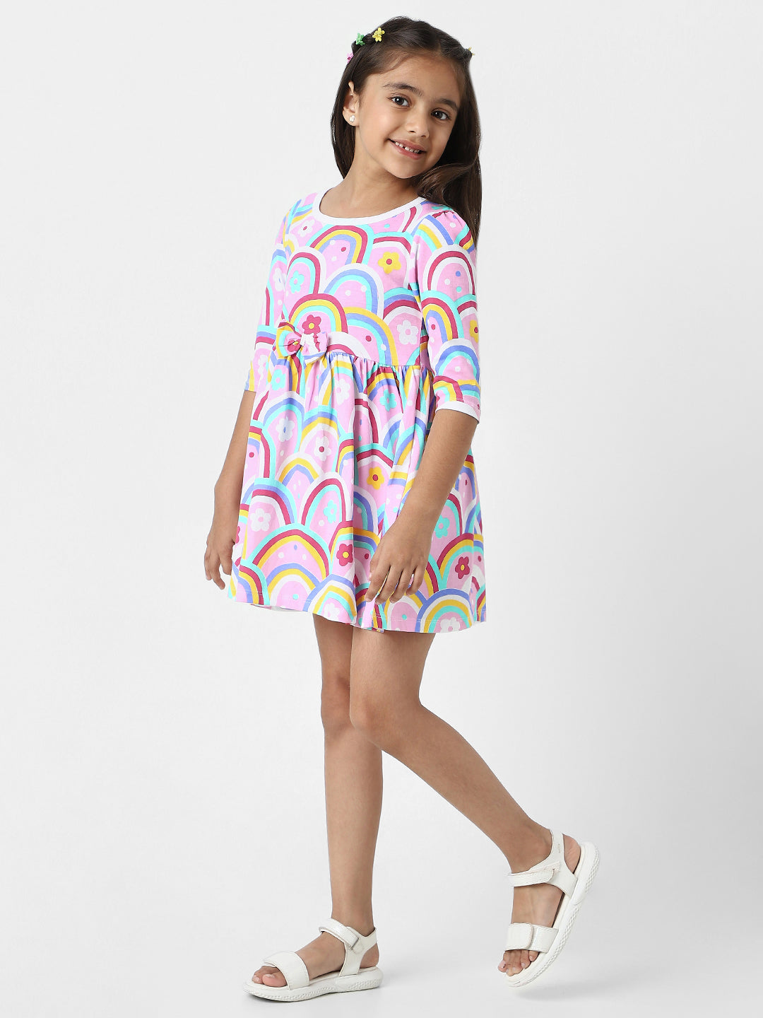 Nautinati Girls’ Cotton Rainbow Print Dress