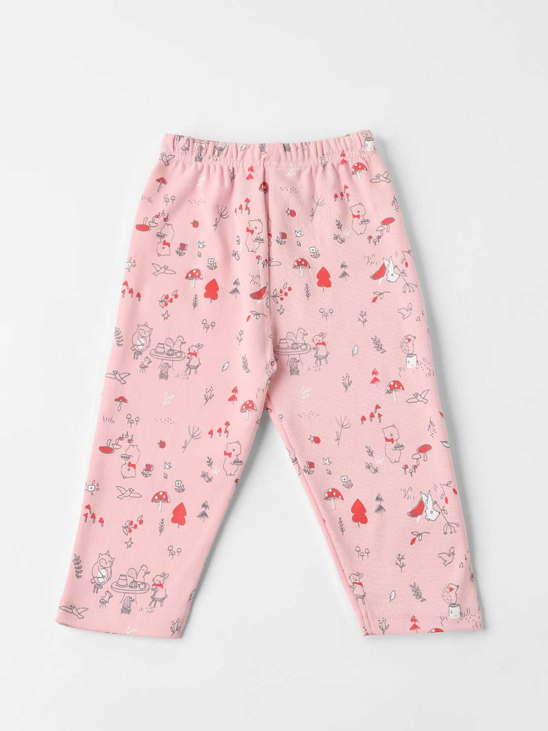 Nautinati Cotton Solid and Forest AOP Pack of 2 Pants Set for Baby Girls