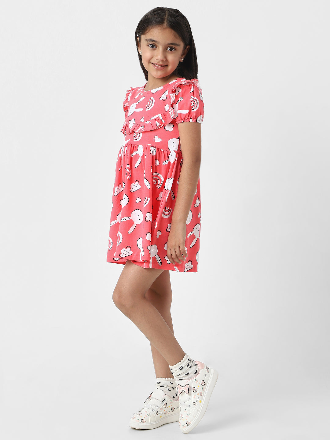 Nautinati Girls’ Red Jersey Cotton Bunny Print Dress
