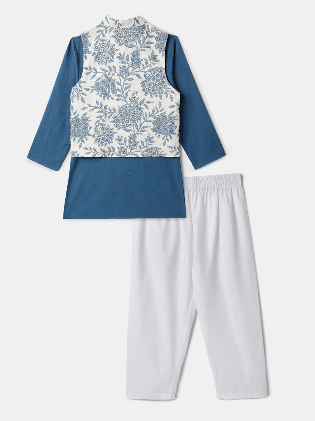 Nautinati Boys' Cotton Festive Kurta Pyjama With Jacket Set | Block Print Jacket | Age 2 - 10 Years