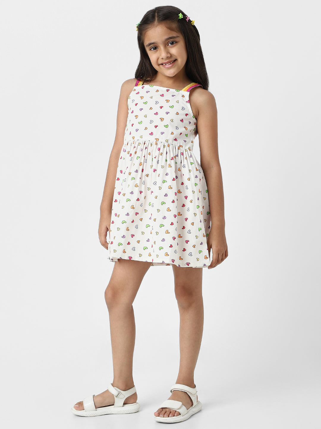 Nautinati Girls’ White Poplin Cotton Sleeveless Dress