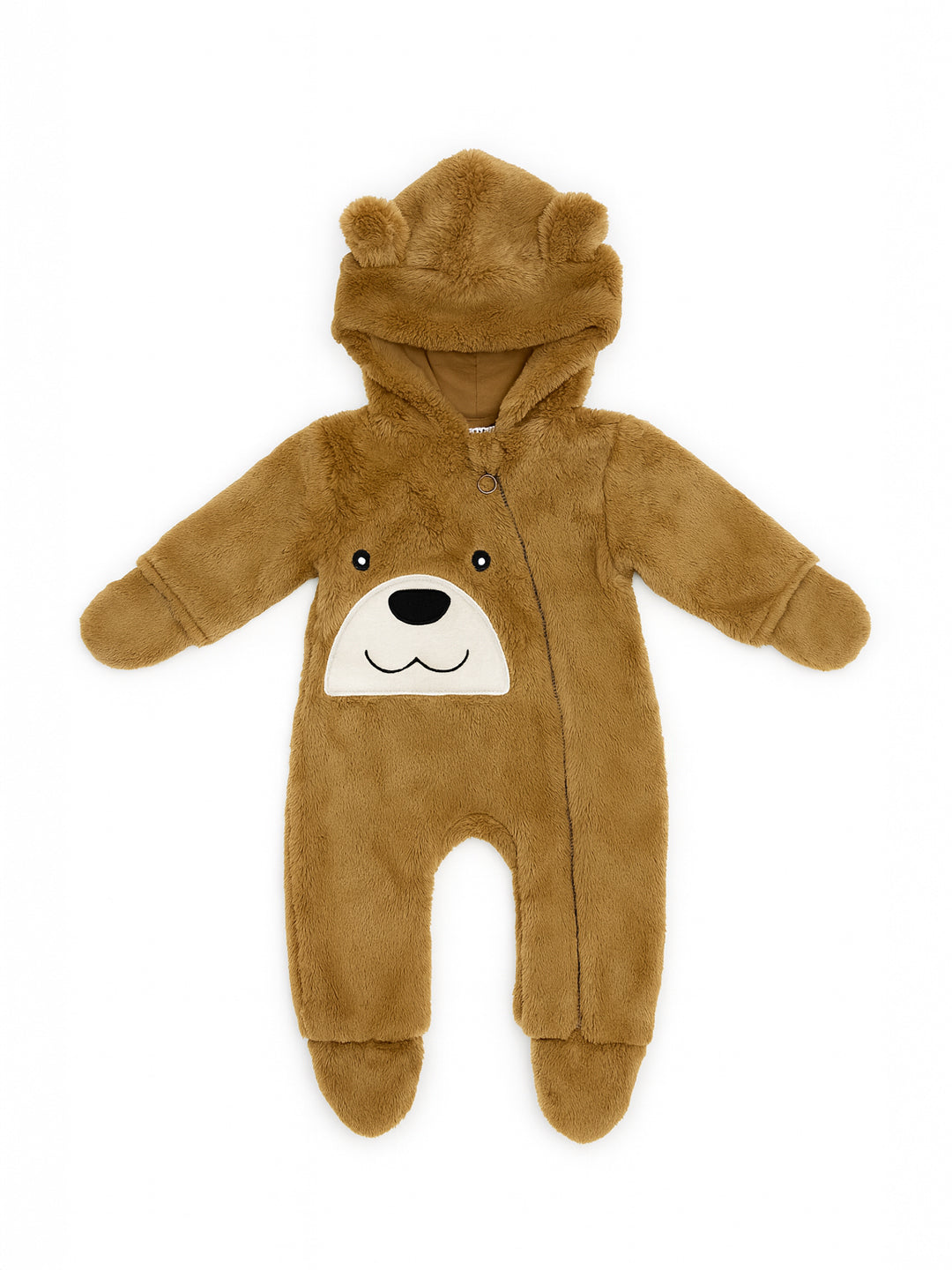 Nautinati Brown Bear Applique Hooded Fur Sleepsuit for Infant Boys