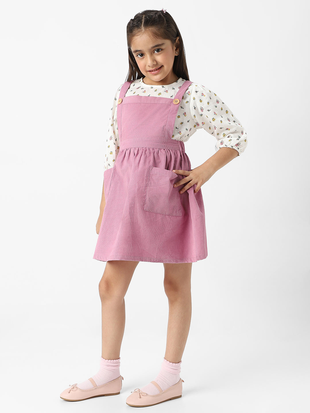 Nautinati Girls' Cotton Dungaree Set