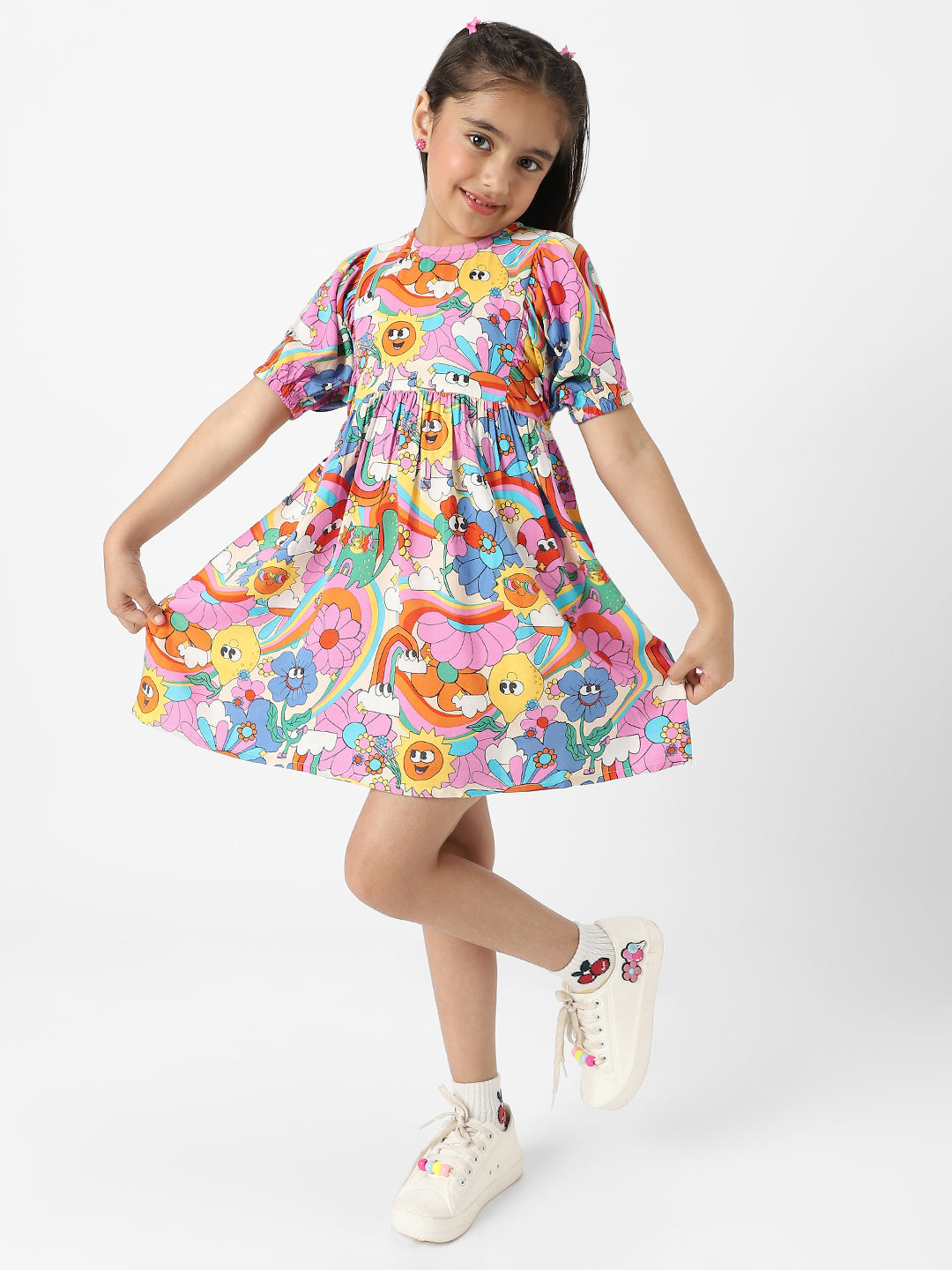 Nautinati Girls' Colourful AOP Dress