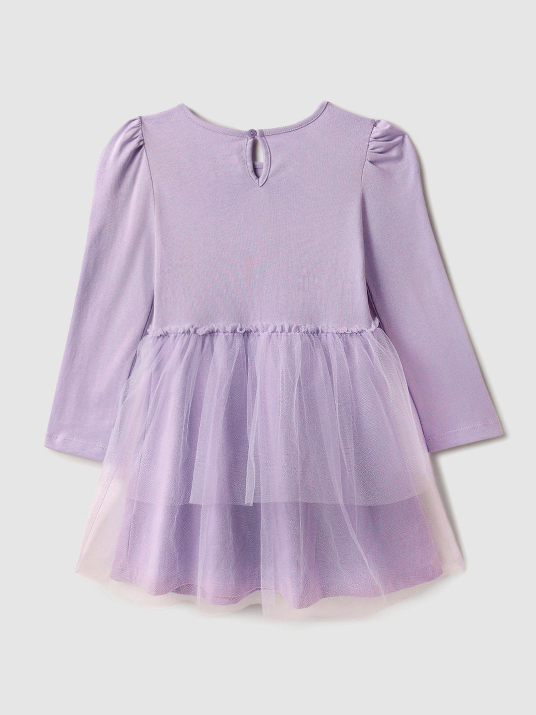 Nautinati Lavender Frozen Print Partywear Dress for Girls