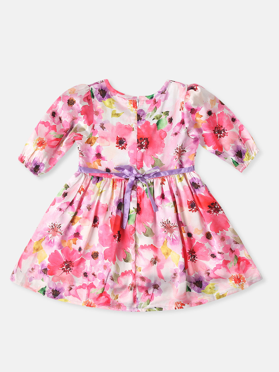 Nautinati Girls Floral Frock With Flower at Waistband