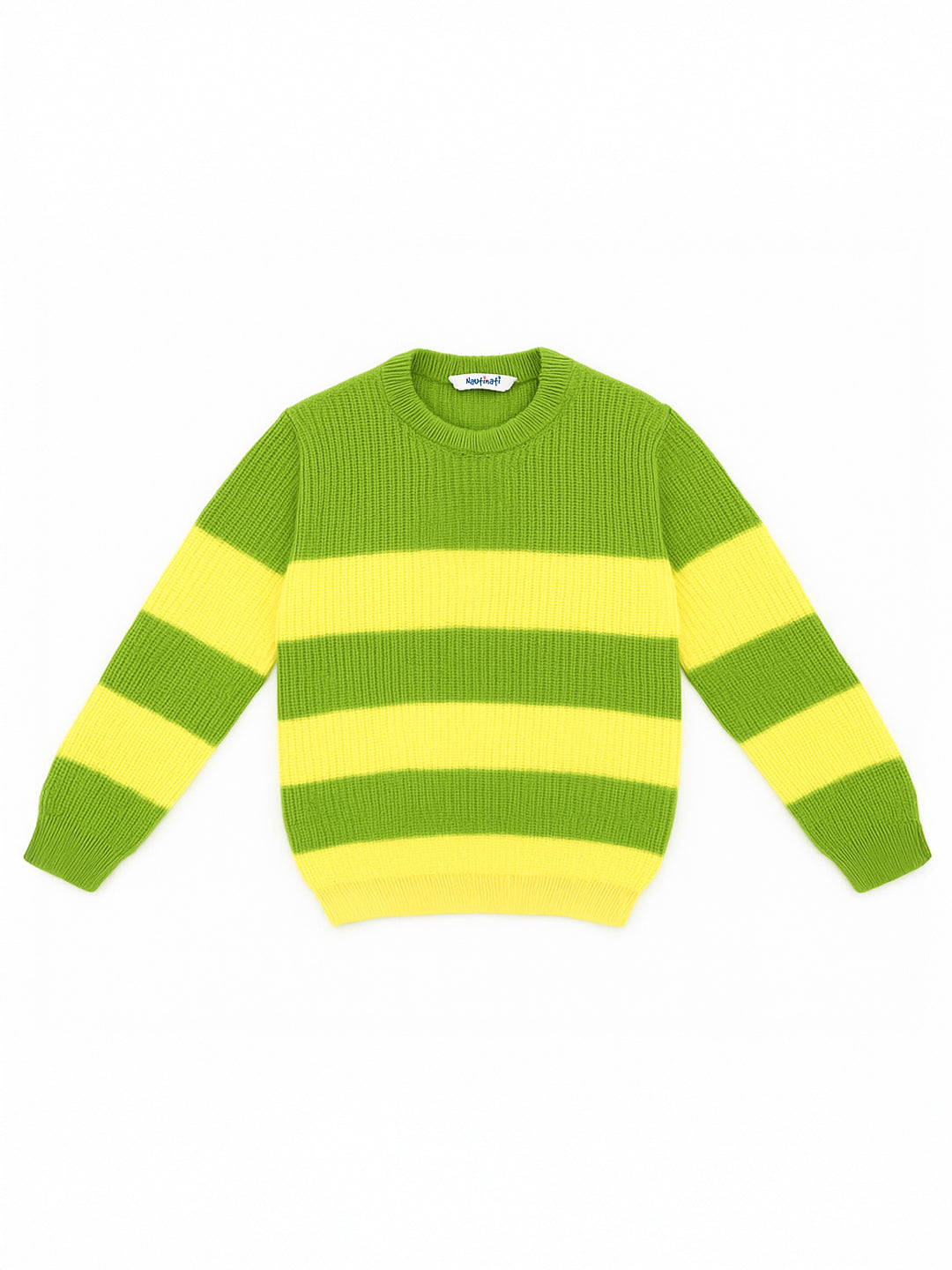 Nautinati Green and Yellow Striped Boys' Sweater for Boys